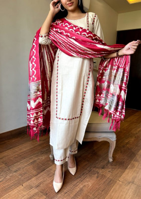 TRAHIMAM Embroidered Kurta, Trouser/Pant & Dupatta Set