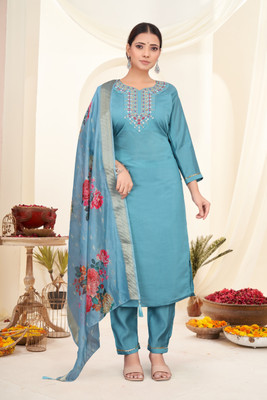 VRUGAM Embroidered Kurta, Salwar & Dupatta Set