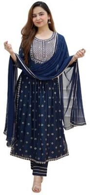 RAWAT Solid Anarkali Kurta, Bottom & Dupatta Set