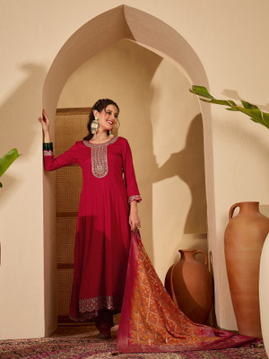Sangria Embroidered Kurta, Trouser/Pant & Dupatta Set