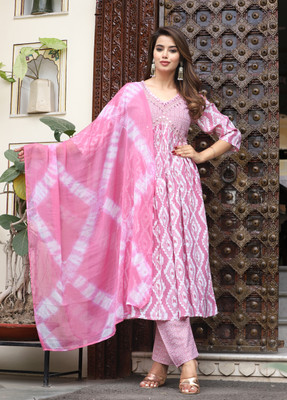 JD FINISHING Embroidered, Printed Anarkali Kurta, Bottom & Dupatta Set