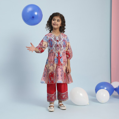 BIBA Girls Festive & Party Kurta, Pyjama & Dupatta Set(Red Pack of 1)