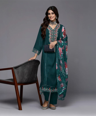 WAZIX Clothing Embroidered Kurta, Trouser/Pant & Dupatta Set