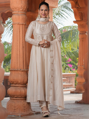 Eeloo Embroidered Kurta, Trouser/Pant & Dupatta Set
