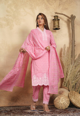NANAK FEB Embroidered Anarkali Kurta, Bottom & Dupatta Set
