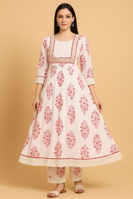 Majoka Embroidered, Printed Anarkali Kurta, Bottom & Dupatta Set