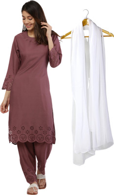Zamzamlibas Solid Kurta, Palazzo & Dupatta Set