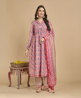 jmm Floral Print Kurta, Palazzo & Dupatta Set