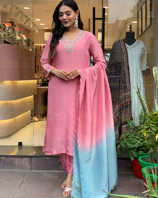 Dhvija enterprise Embroidered Kurta, Trouser/Pant & Dupatta Set