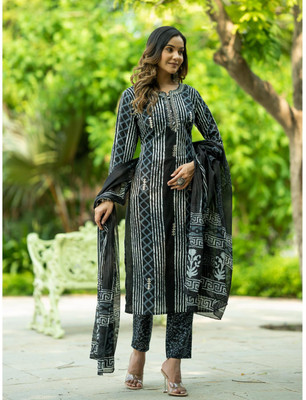 Priyal Designer Printed, Striped Kurta, Trouser/Pant & Dupatta Set
