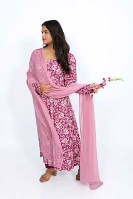 PLEATUS Floral Print Kurta, Palazzo & Dupatta Set