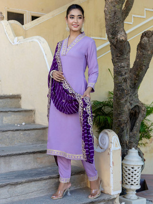 Eeloo Embroidered Kurta, Trouser/Pant & Dupatta Set