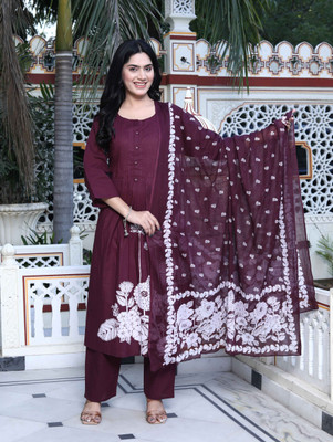 MIRAVAN Floral Print Kurta, Palazzo & Dupatta Set