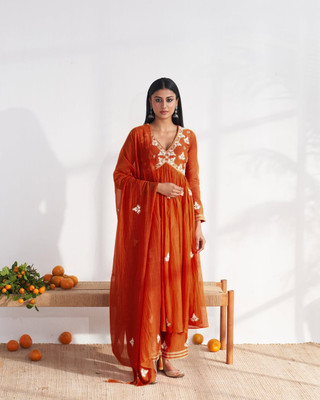 TVASMI Embroidered Kurta, Palazzo & Dupatta Set