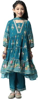 BIBA Floral Print Kurta, Palazzo & Dupatta Set