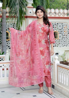 ANGIYA Embroidered Kurta, Palazzo & Dupatta Set