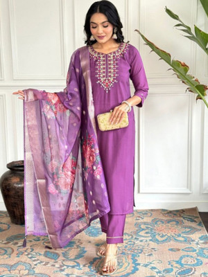 WIZOKA Embroidered Kurta, Trouser/Pant & Dupatta Set