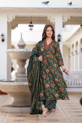 PRAVIK Floral Print Kurta, Trouser/Pant & Dupatta Set