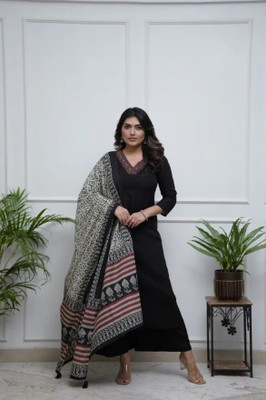 Firewave Embroidered Kurta, Palazzo & Dupatta Set