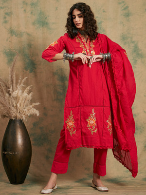 Sangria Embroidered Kurta, Trouser/Pant & Dupatta Set