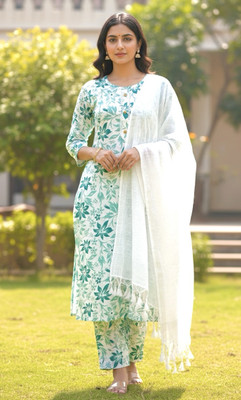 RICF ROYALS INDIA FASHION COLLECTION Floral Print, Printed, Solid Kurta, Trouser/Pant & Dupatta Set
