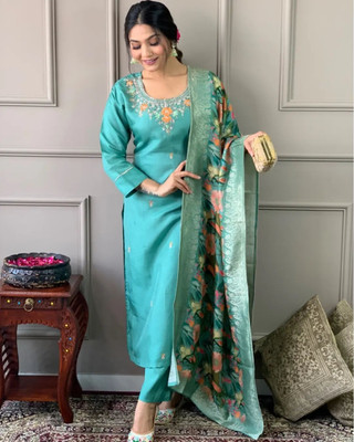 OMICRON FAB Embroidered Kurta, Trouser/Pant & Dupatta Set