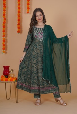 TRINABH Embroidered Kurta, Palazzo & Dupatta Set