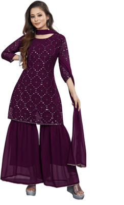 RAHIL ART Embellished Kurta, Sharara & Dupatta Set