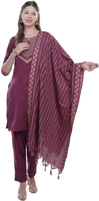 Sunbright Self Design, Solid Kurta, Salwar & Dupatta Set