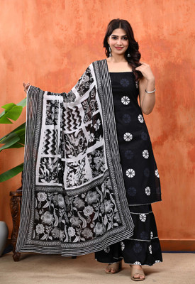 SavyTrendz Printed Kurta, Sharara & Dupatta Set