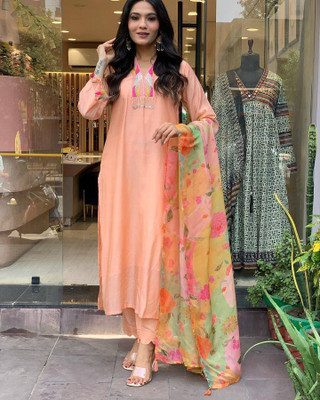 Varudi Enterprise Embroidered Kurta, Trouser/Pant & Dupatta Set