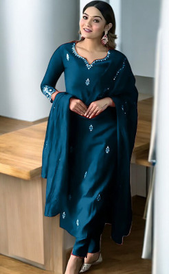PERFACTCREATION Embroidered Kurta, Trouser/Pant & Dupatta Set