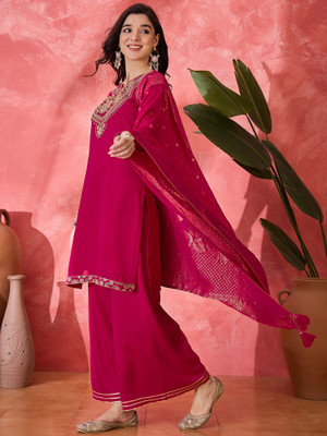 Sangria Embroidered Kurta, Palazzo & Dupatta Set