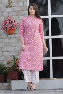 qcy Women Printed Straight Kurta(Pink)