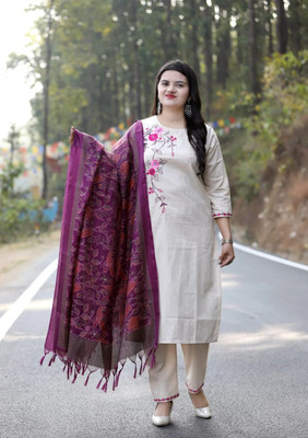 Urban India Embroidered Kurta, Trouser/Pant & Dupatta Set