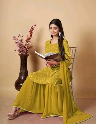 Aarna Fashion Embellished Kurta, Sharara & Dupatta Set