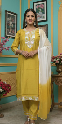 RABIX Embroidered Kurta, Salwar & Dupatta Set
