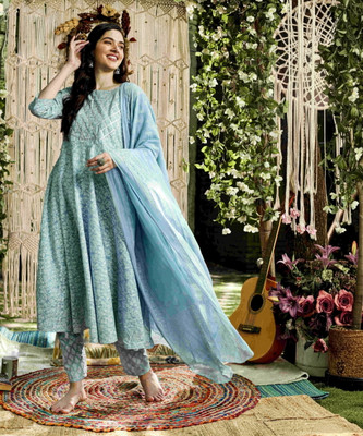 Nayo Printed Anarkali Kurta, Bottom & Dupatta Set