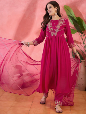 Sangria Embroidered Anarkali Kurta, Bottom & Dupatta Set