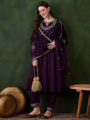 Sangria Embroidered Kurta, Trouser/Pant & Dupatta Set