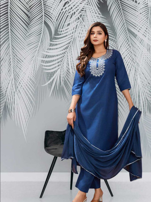 RAS RANI Embroidered Kurta, Churidar & Dupatta Set