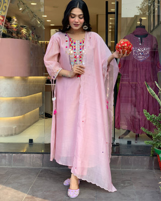 Varudi Enterprise Embroidered Kurta, Trouser/Pant & Dupatta Set