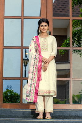 CRVIMPEX Embroidered, Solid Kurta, Trouser/Pant & Dupatta Set