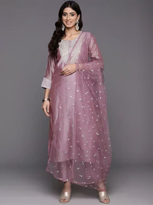 Amreliya Style Embroidered Kurta, Churidar & Dupatta Set