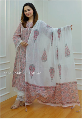 KAAPDA Printed Anarkali Kurta, Bottom & Dupatta Set