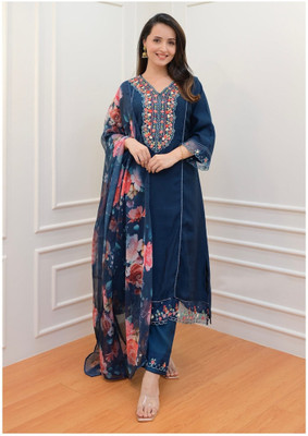 WAZIX Clothing Floral Print Kurta, Palazzo & Dupatta Set