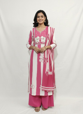 Neeraclothing Embroidered Kurta, Palazzo & Dupatta Set