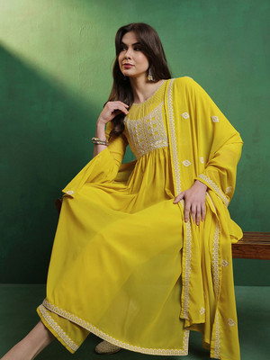 Sangria Embroidered Kurta, Palazzo & Dupatta Set