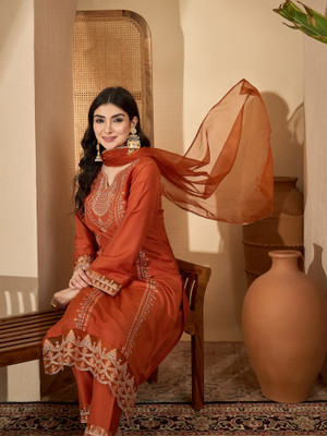 Sangria Embroidered Kurta, Trouser/Pant & Dupatta Set