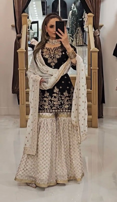 kiwastudio Embroidered Kurta, Palazzo & Dupatta Set